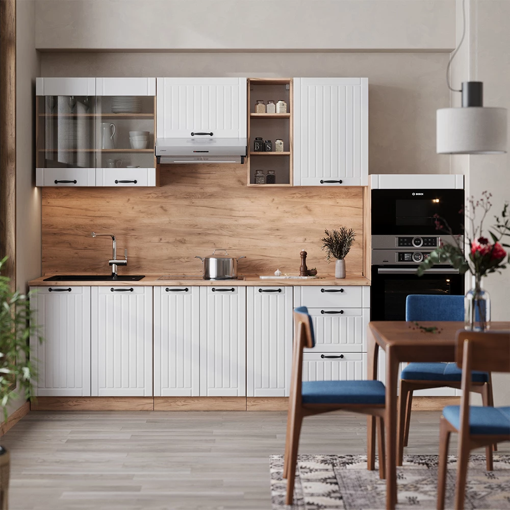Vicco Meuble cuisine Blanc campagne 80cm , PT Chêne