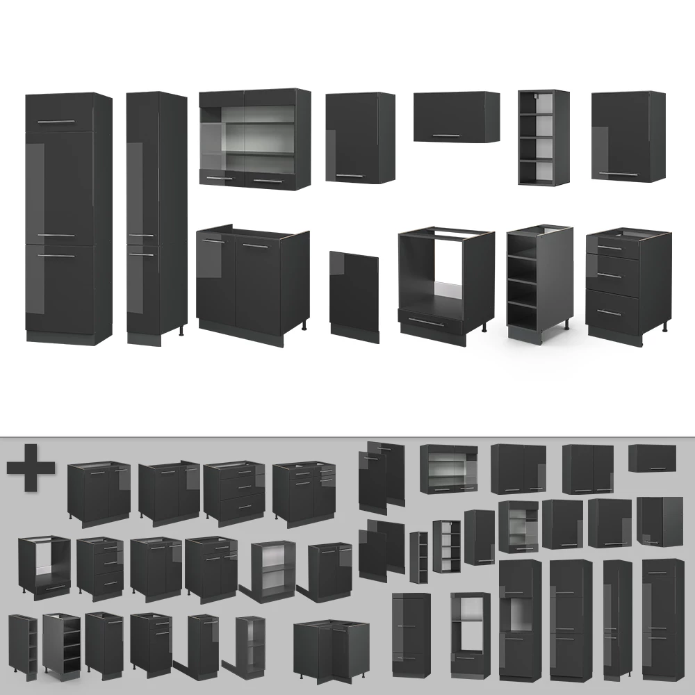 Close-up of Cucina componibile in Antracite lucido, showing design and surface details