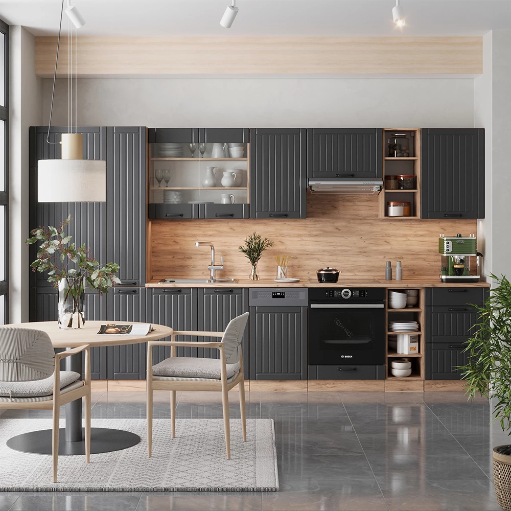 Konyhasarok Sötétszürke színben fehér háttéren