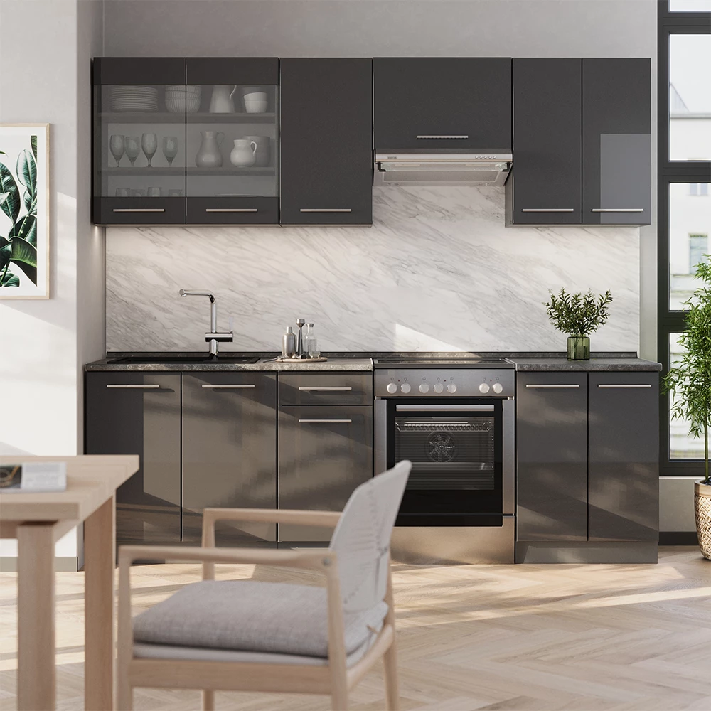 Vicco cuisine R-Line, Chêne doré/anthracite, 240 cm , PA Chêne