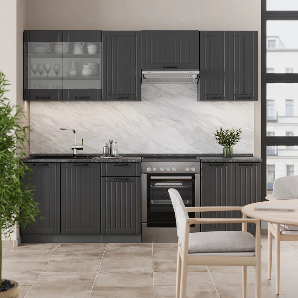 Cucina componibile in Grigio scuro shown in ambient setting with decoration