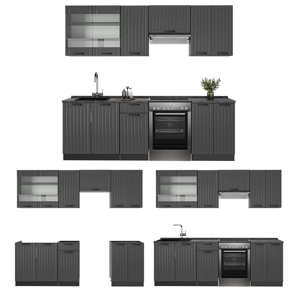 Cucina componibile in Grigio scuro on white background with decorative elements