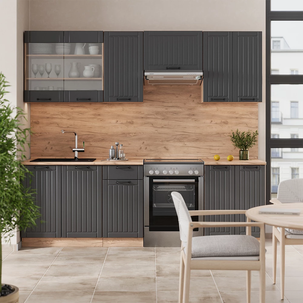 Cucina componibile in Grigio scuro shown in ambient setting with decoration