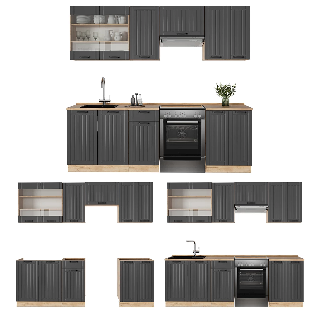 Cucina componibile in Grigio scuro on white background with decorative elements