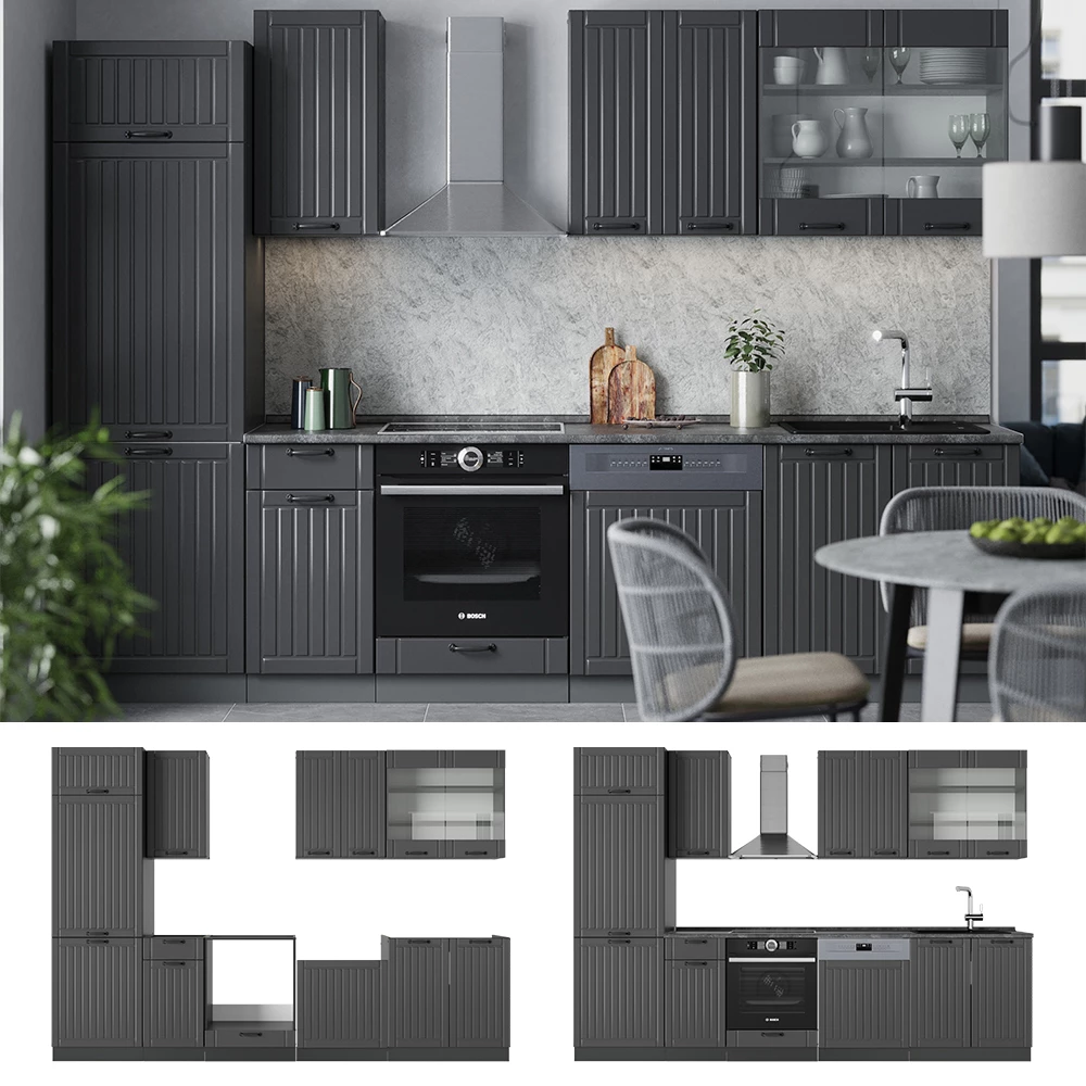 Cuisine Fame-Line Gris foncé 300cm , PT Anthracite Vicco | Gris foncé ...