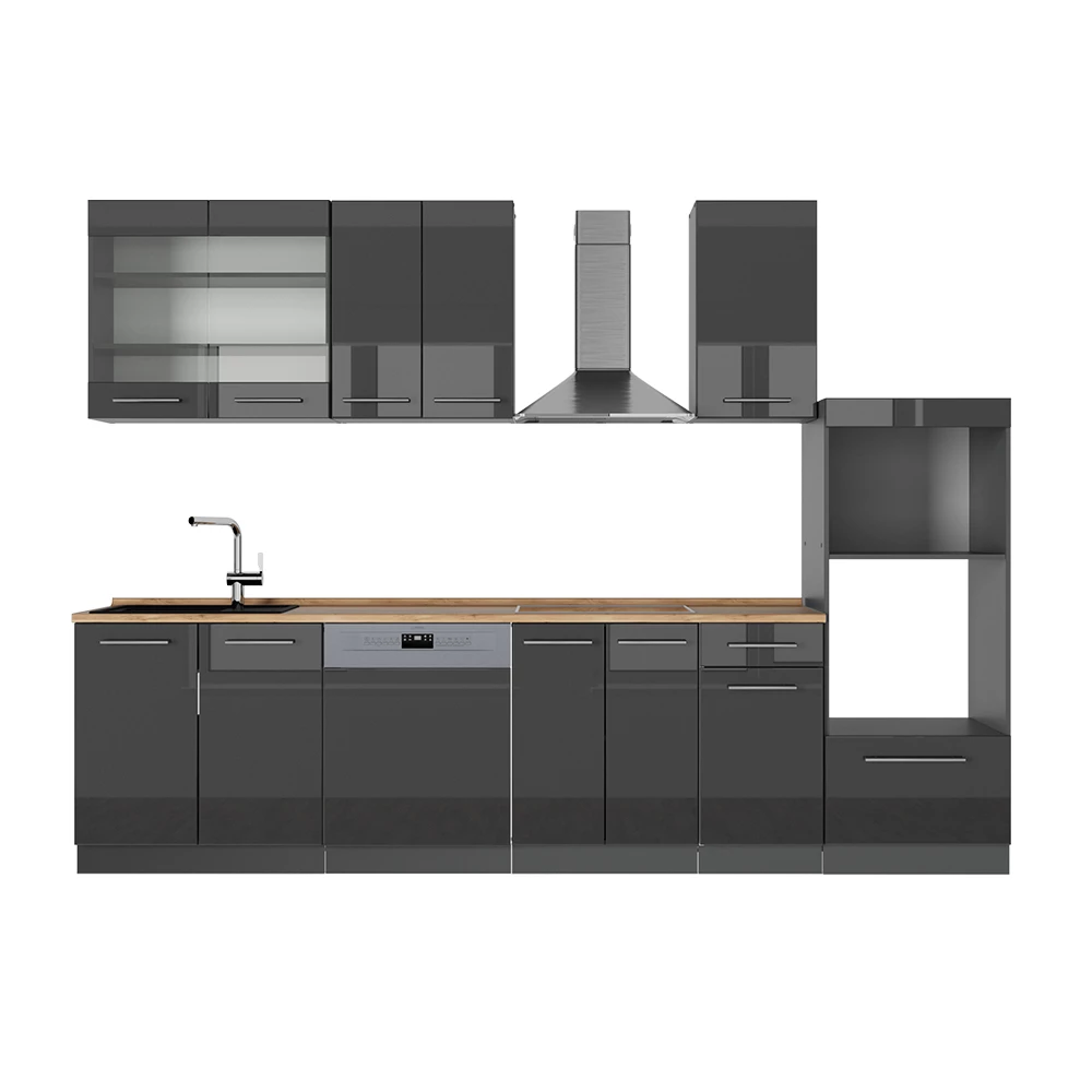 Cuisine en Anthracite Haute brillance sur fond blanc