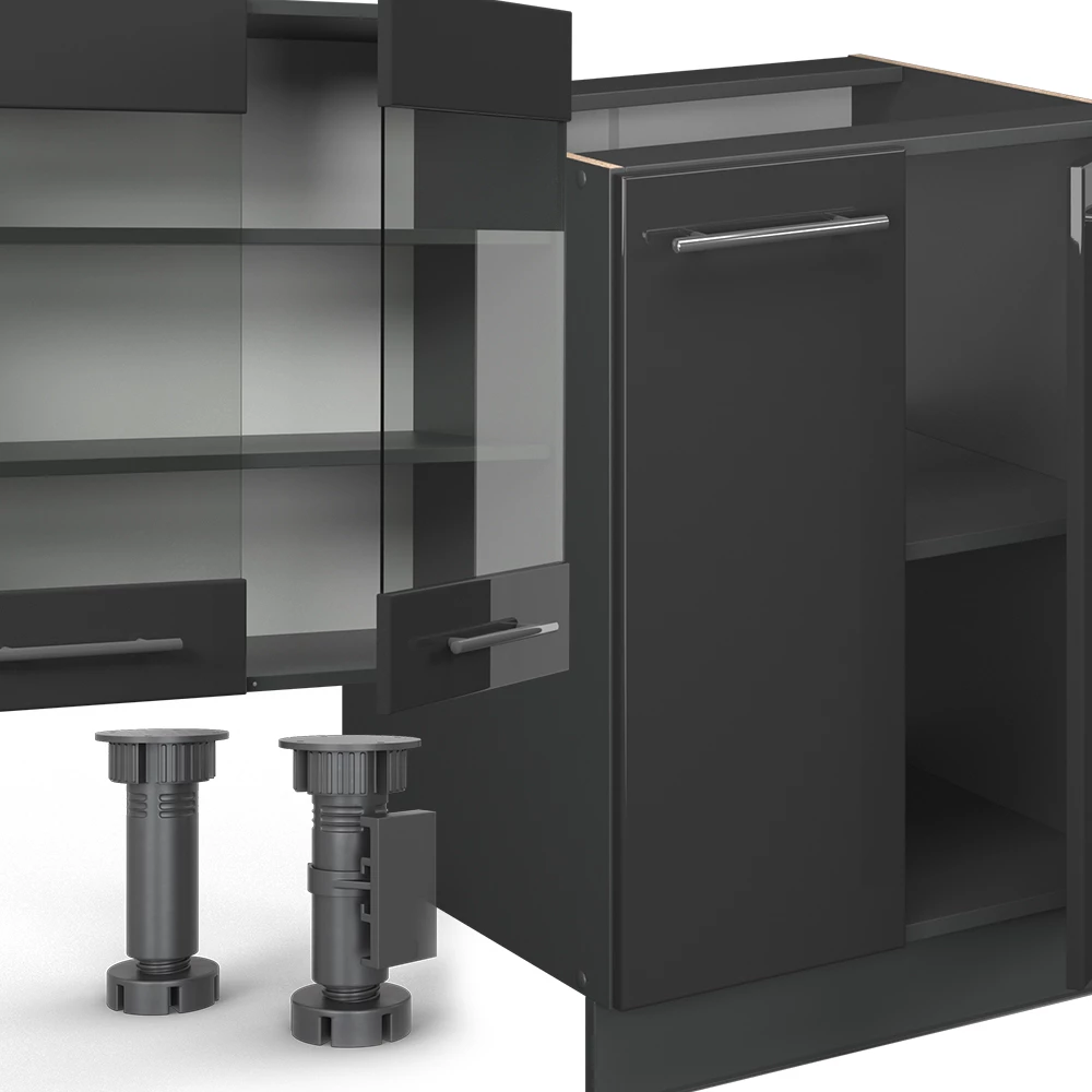 Gros plan de Cuisine en Anthracite Haute brillance, montrant la texture/les détails