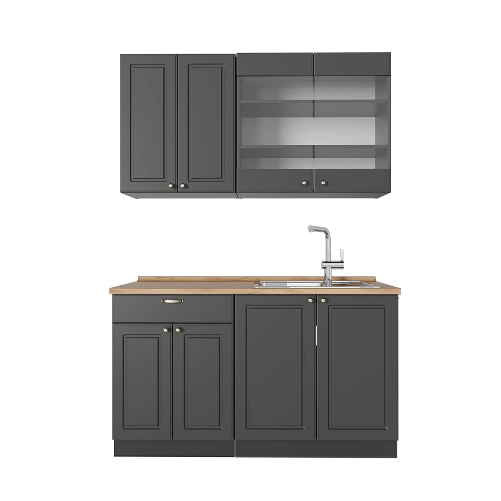 Cucina monoblocco in Landhaus antrazit-oro on white background