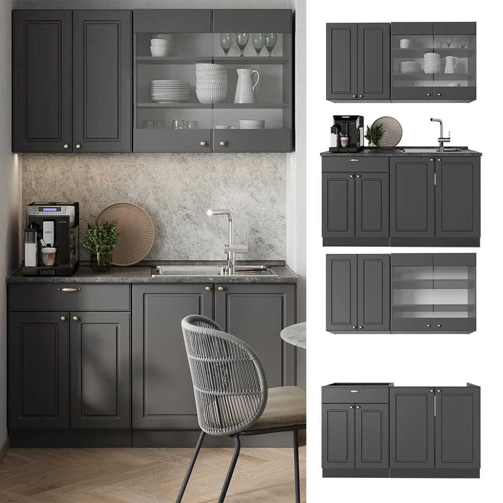 Cuisine Fame-Line Anthrazit-Gold Landhaus 140cm sans PT Vicco
