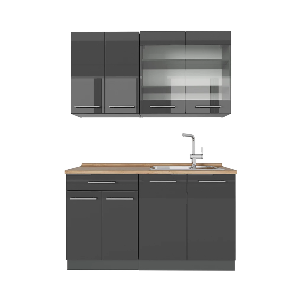 Mini Kuhinja u boji visoki sjaj antracita na bijeloj pozadini