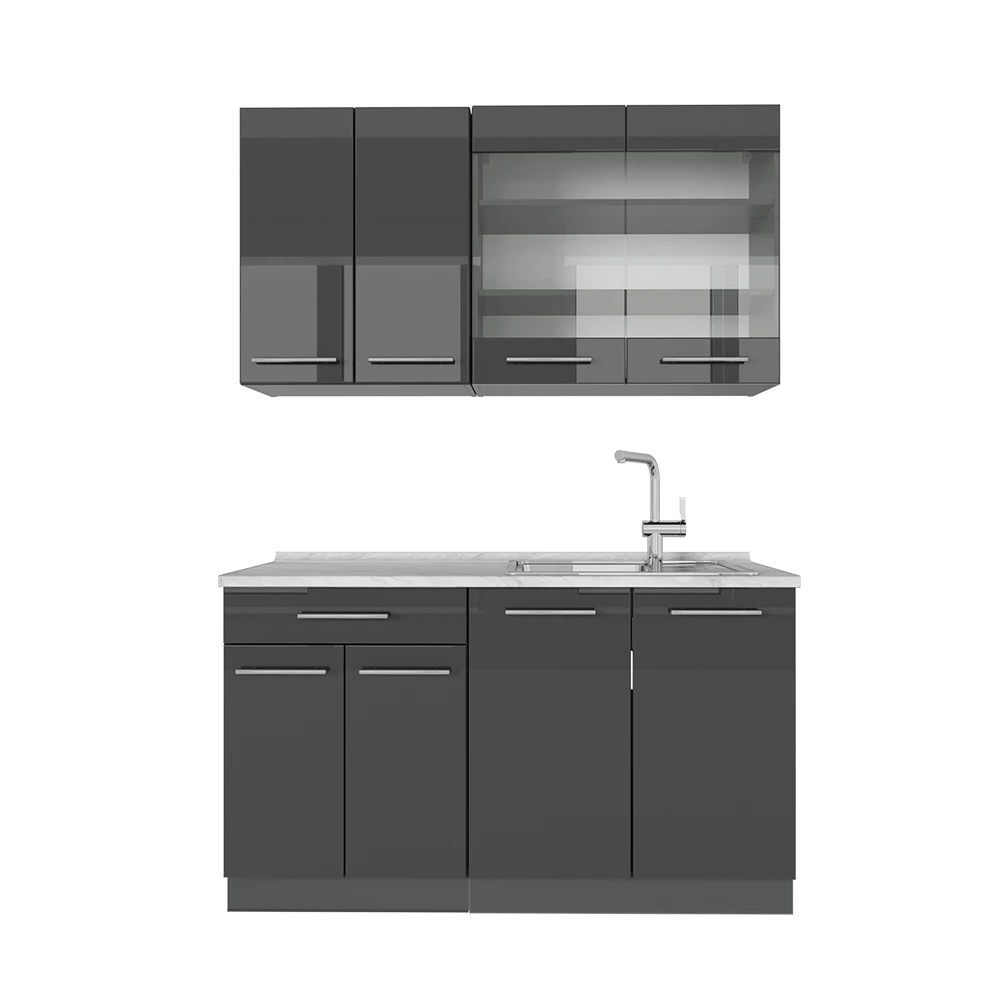 Mini Kuhinja u boji visoki sjaj antracita na bijeloj pozadini