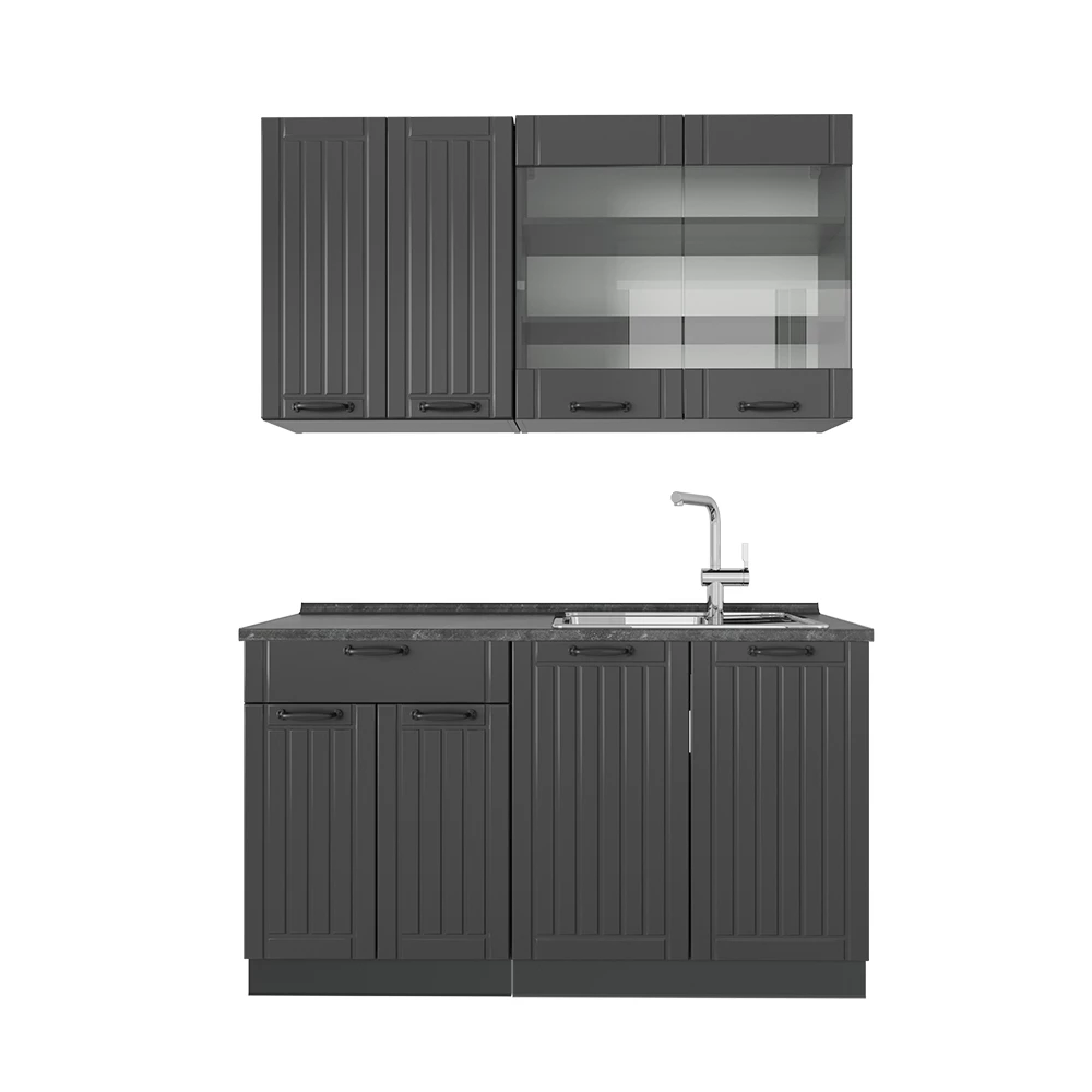 Yhden hengen keittiö in Tumman harmaa on white background