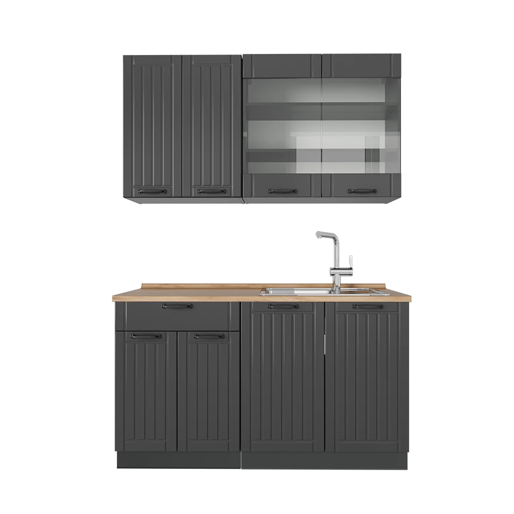 Yhden hengen keittiö in Tumman harmaa on white background