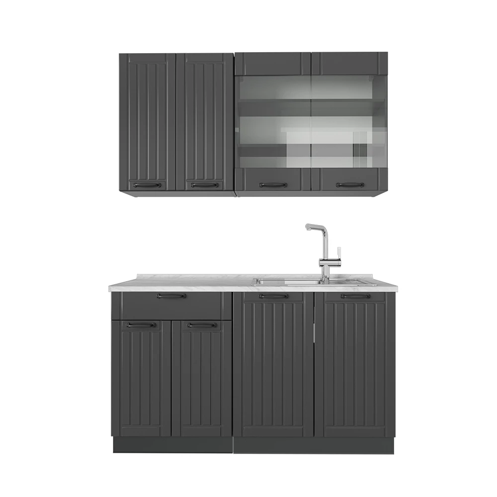 Yhden hengen keittiö in Tumman harmaa on white background