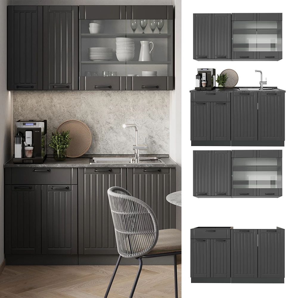 Cucina completa Fame-Line Grigio scuro/Antracite 140 cm senza piano di lavoro Vicco