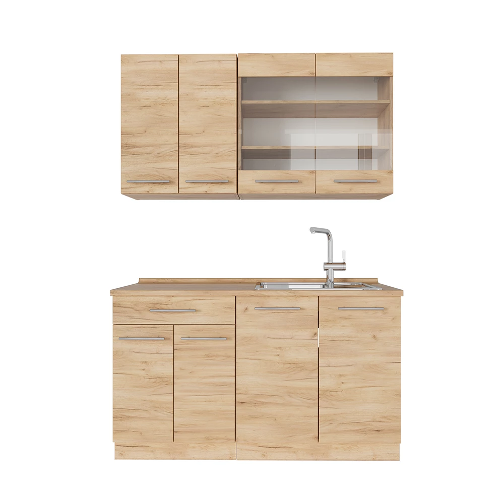 Cucina monoblocco in Quercia dorata on white background