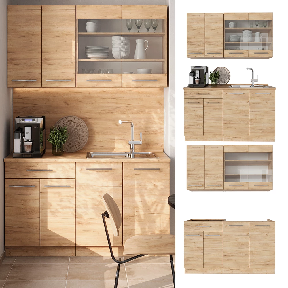 Cucina completa Fame-Line Rovere dorato/Rovere dorato 140 cm senza piano di lavoro Vicco