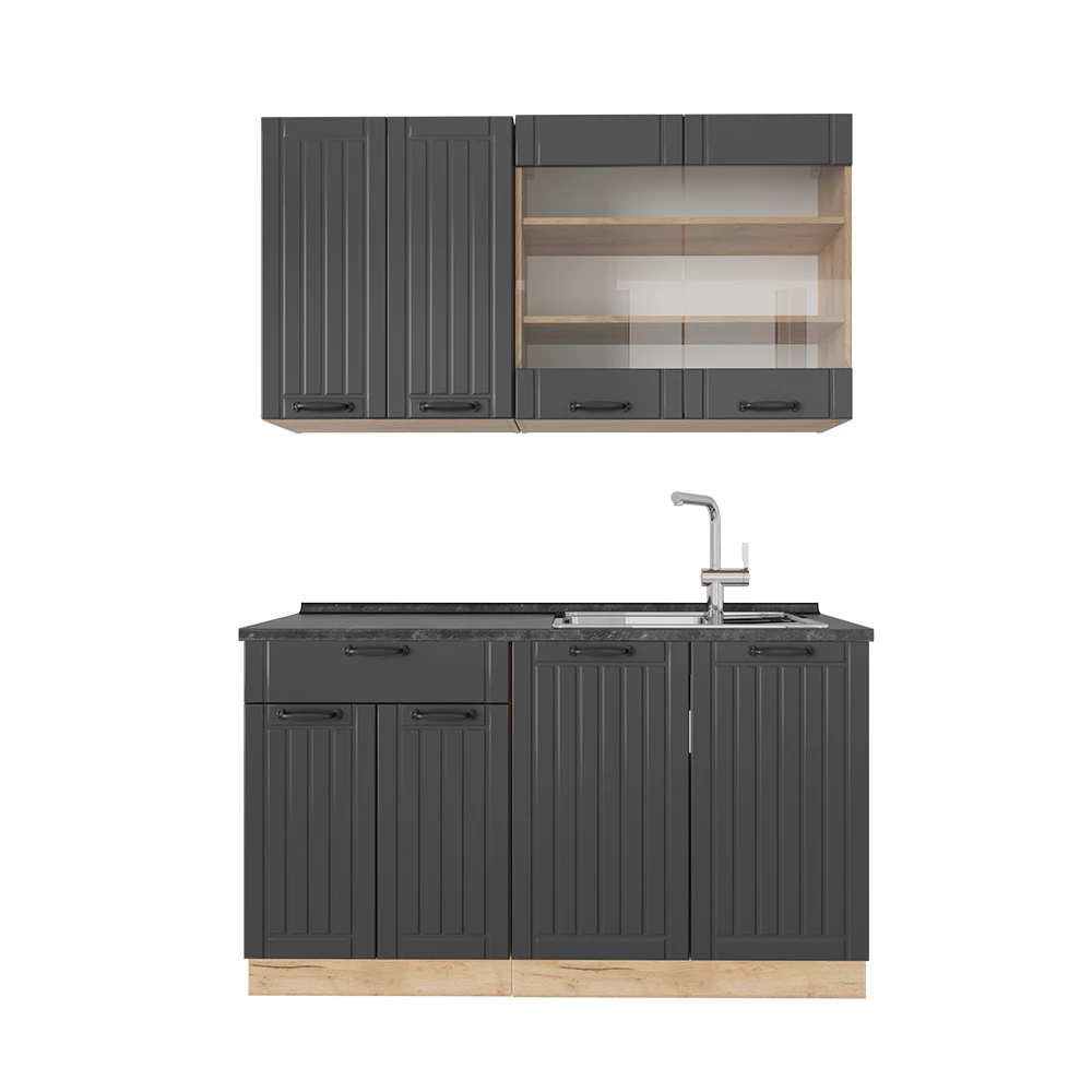 Yhden hengen keittiö in Tumman harmaa on white background