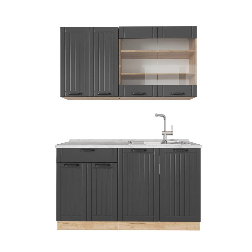 Yhden hengen keittiö in Tumman harmaa on white background