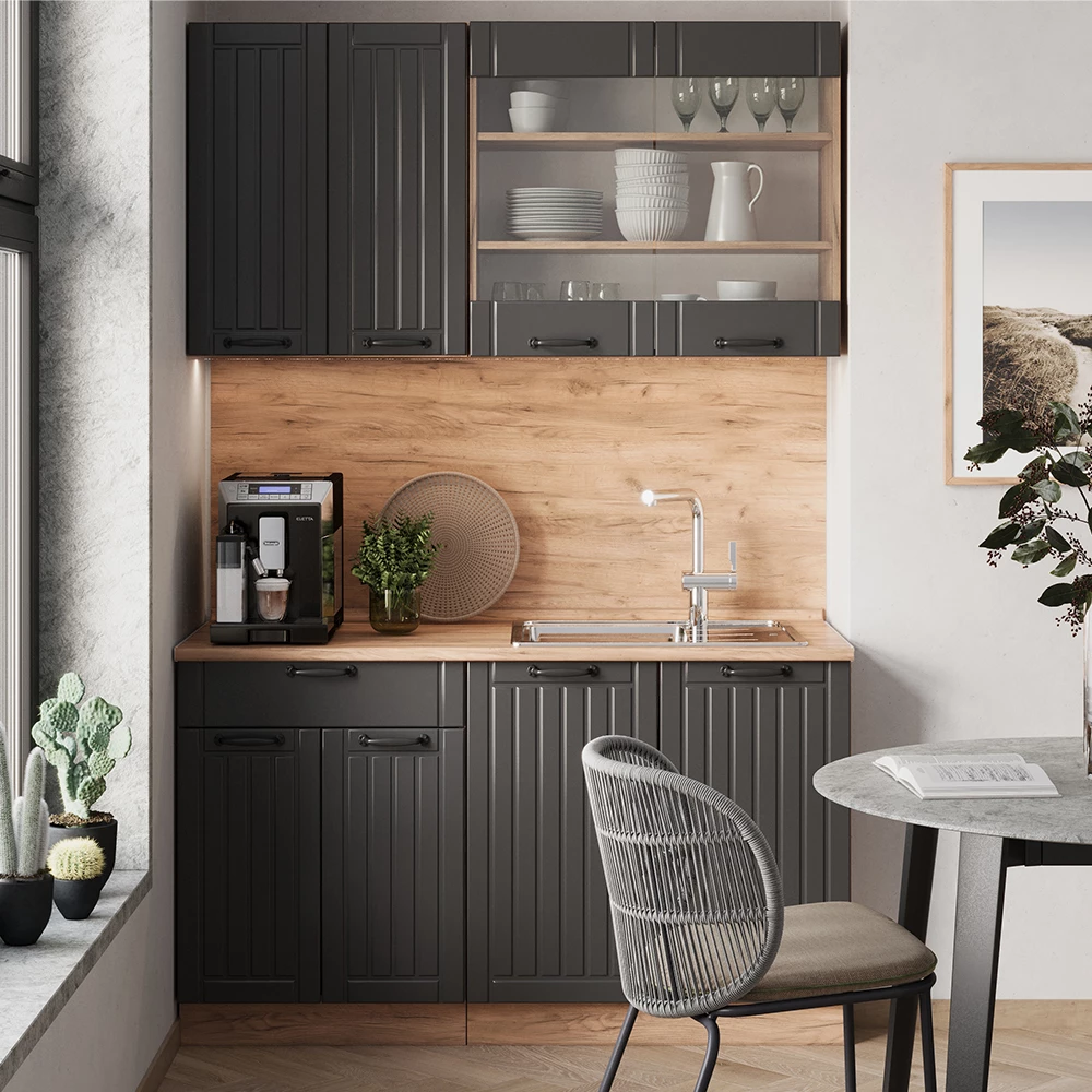 Bucatarie single in Gri închis on white background