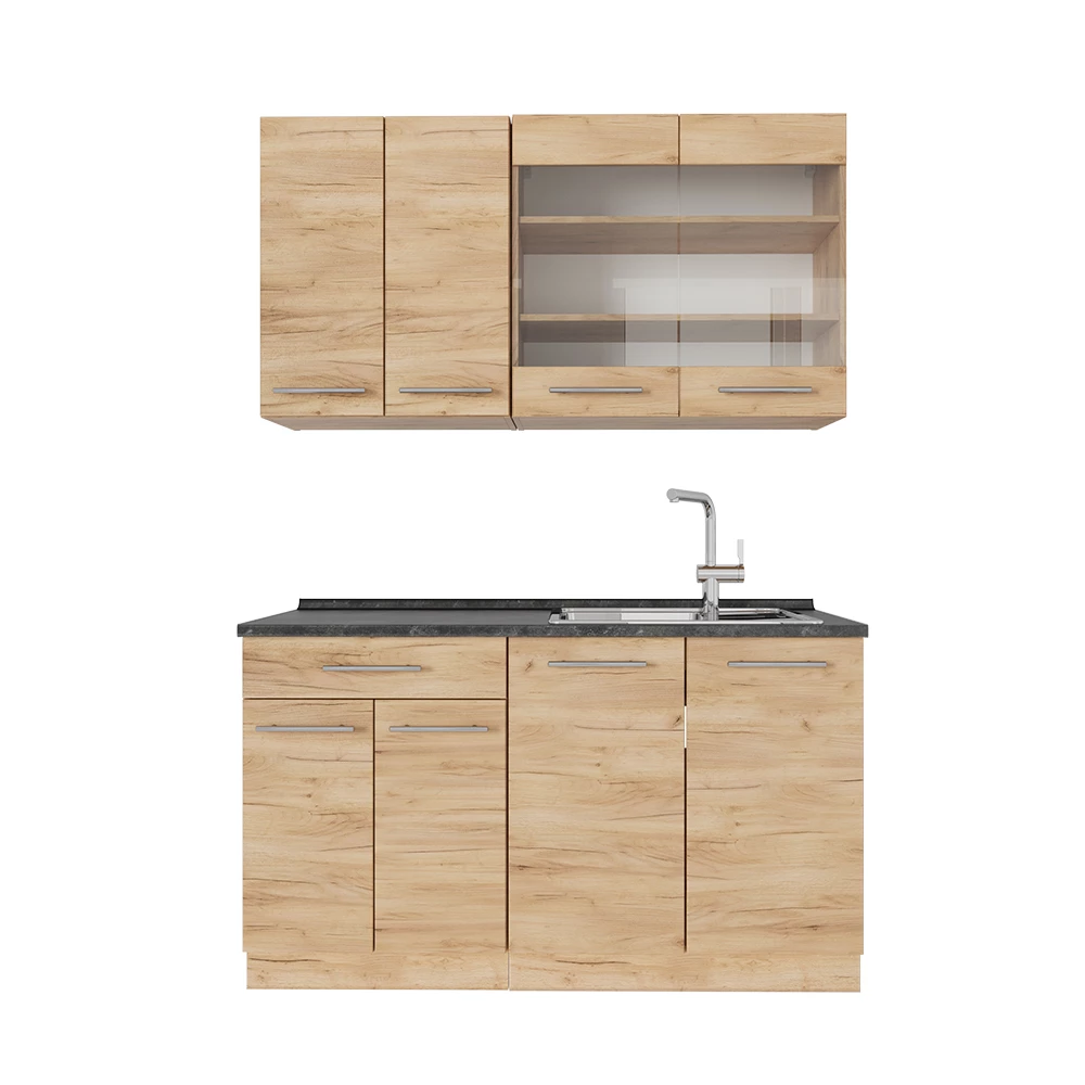 Cucina monoblocco in Quercia dorata on white background