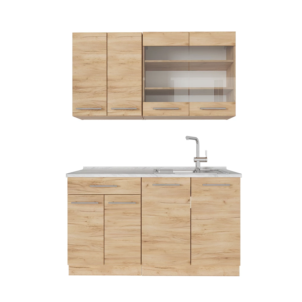 Cucina monoblocco in Quercia dorata on white background