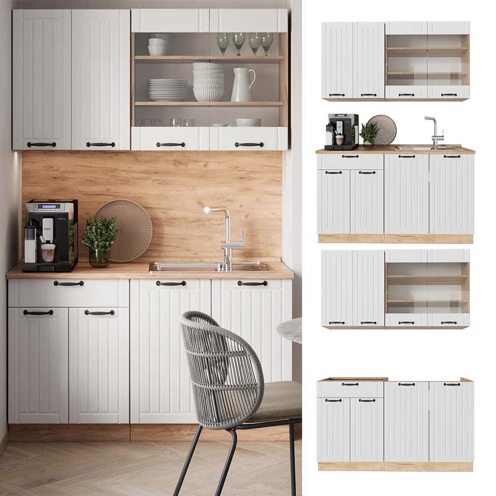 Cuisine Fame-Line Blanc campagne 140cm , PT Marbre Vicco