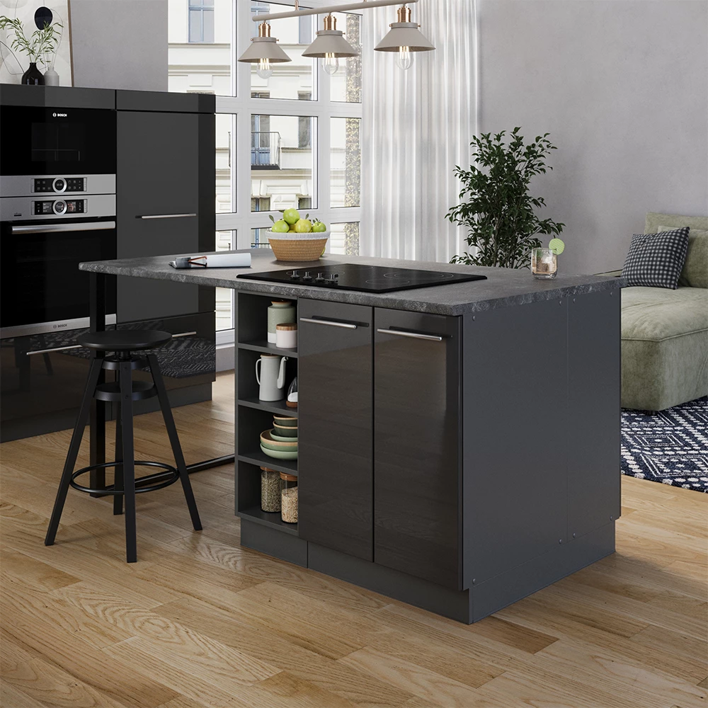 Wyspa kuchenna w kolorze Antracyt wysoki połysk na białym tle