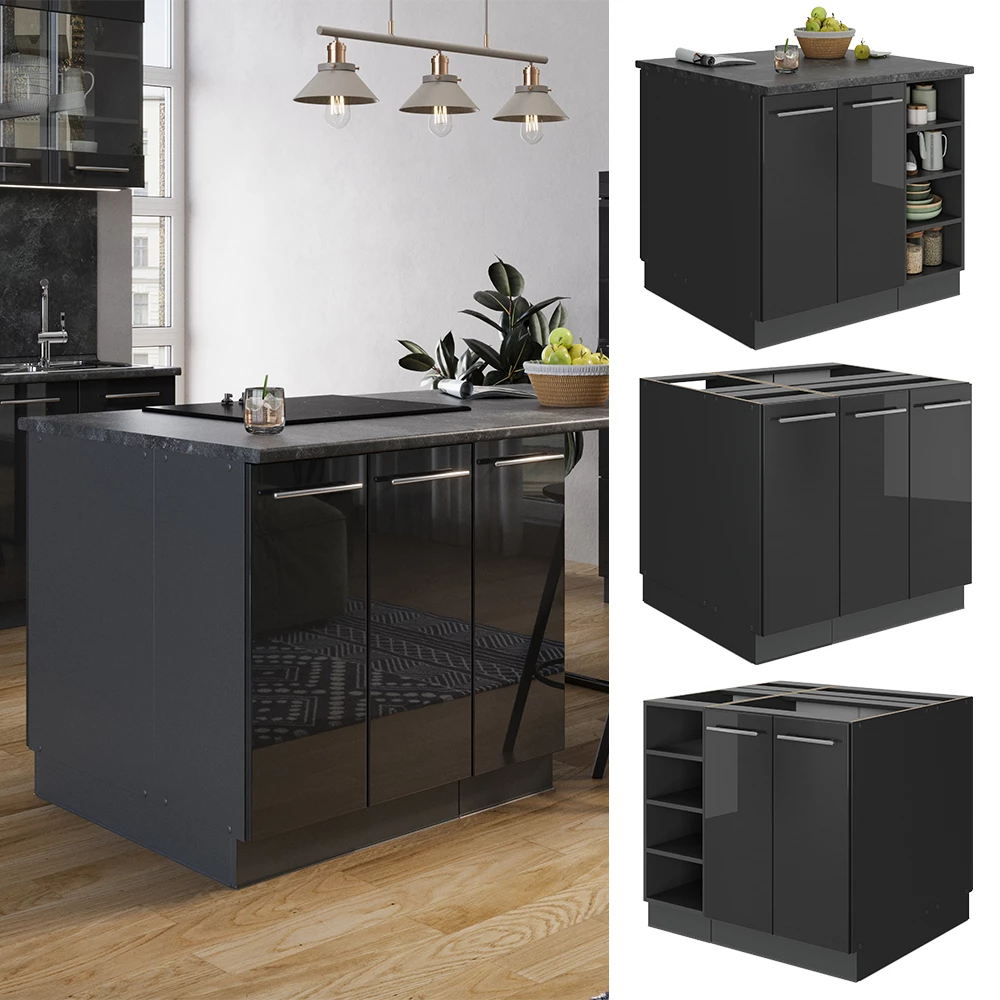 Isola cucina Fame-Line Antracite lucido/Antracite 90 cm Vicco