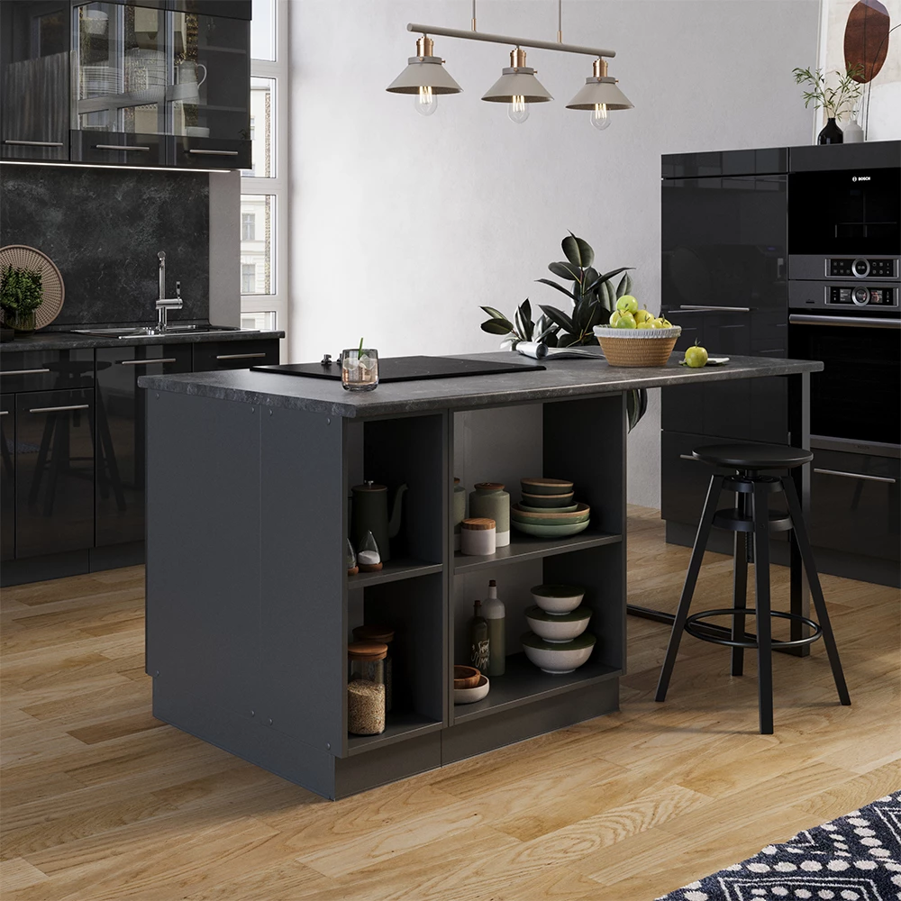 Wyspa kuchenna w kolorze Antracyt wysoki połysk na białym tle