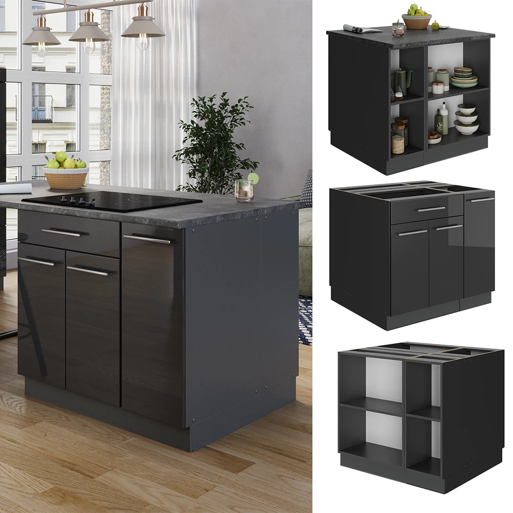 Îlot De Cuisine Fame-Line 60 Cm Rouge Bordeaux Haute Brillance - Vicco
