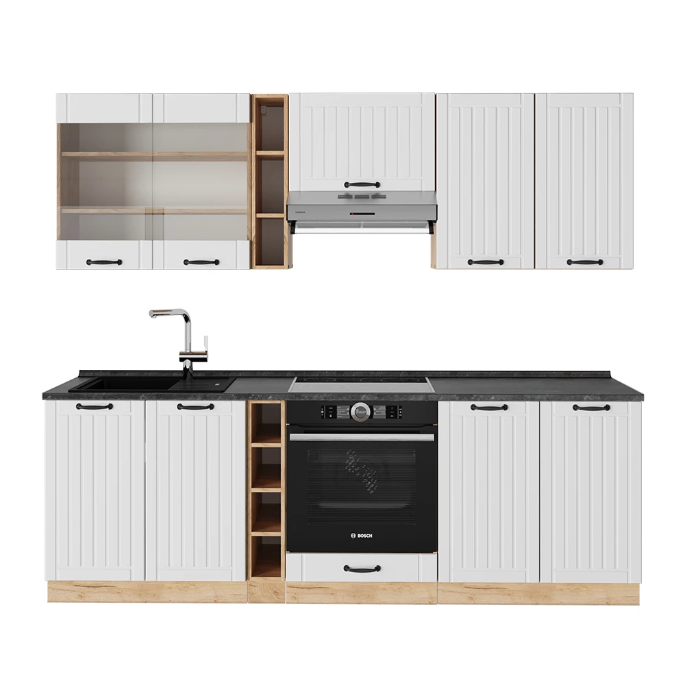 Cuisine Fame-Line, Blanc campagne/blanc, 140 cm , PT Marbre, Vicco