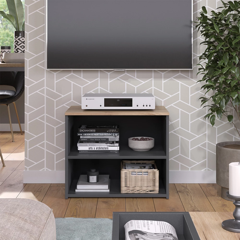 Lowboard in Anthrazit/Sonoma auf weißem Hintergrund