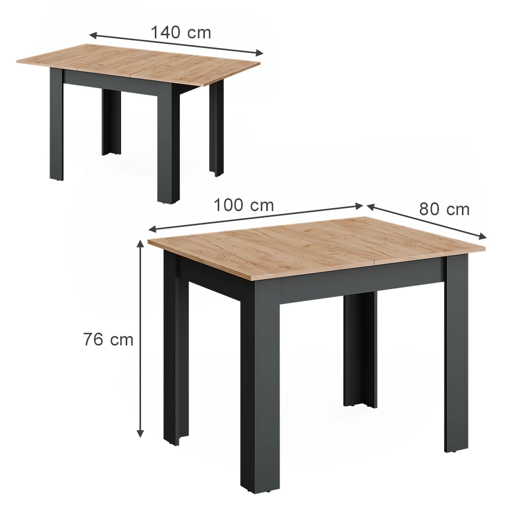 Mesa de comedor en Antracita/roble dorado sobre fondo blanco