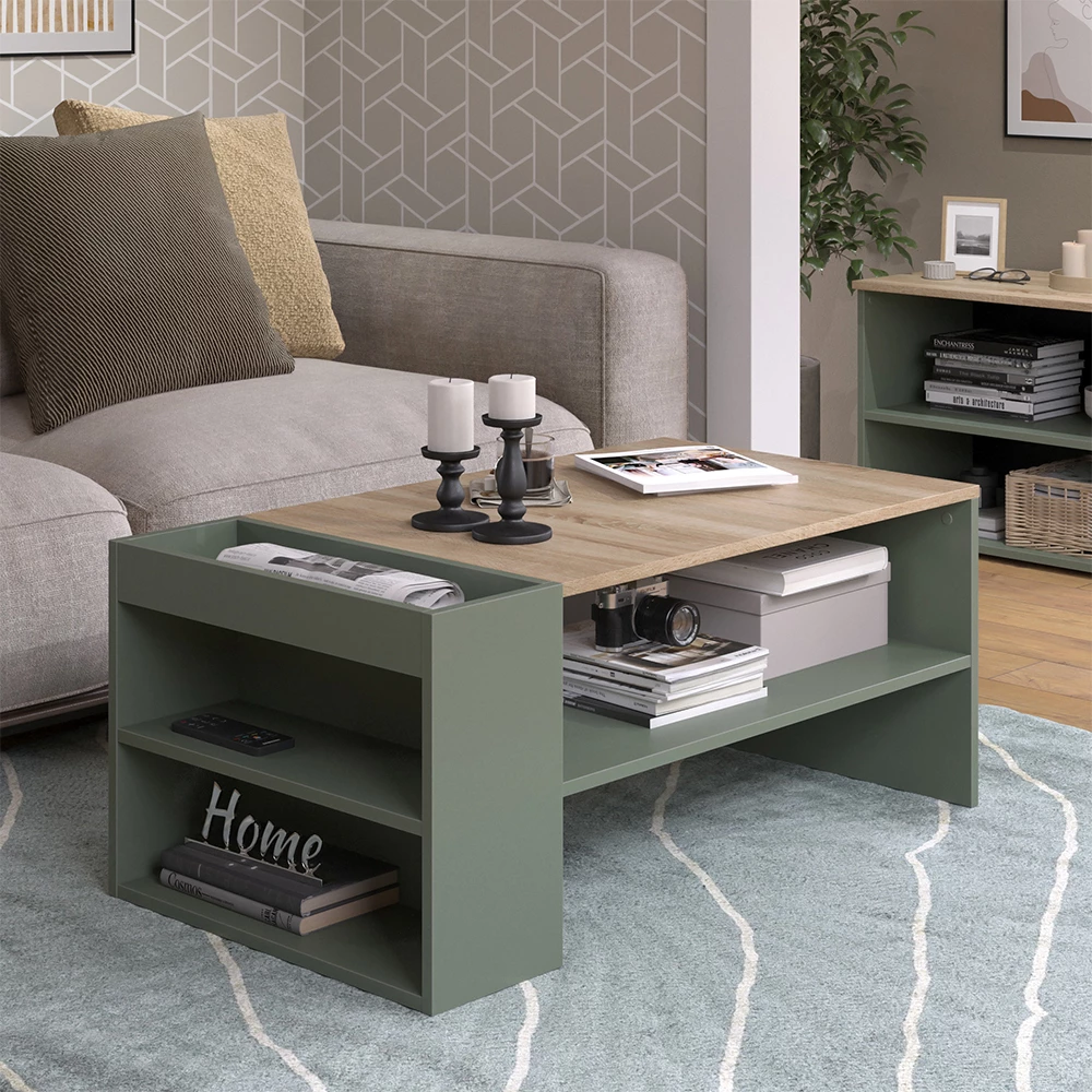 Couchtisch Wido Grün 100 x 55 cm mit Regalen Vicco