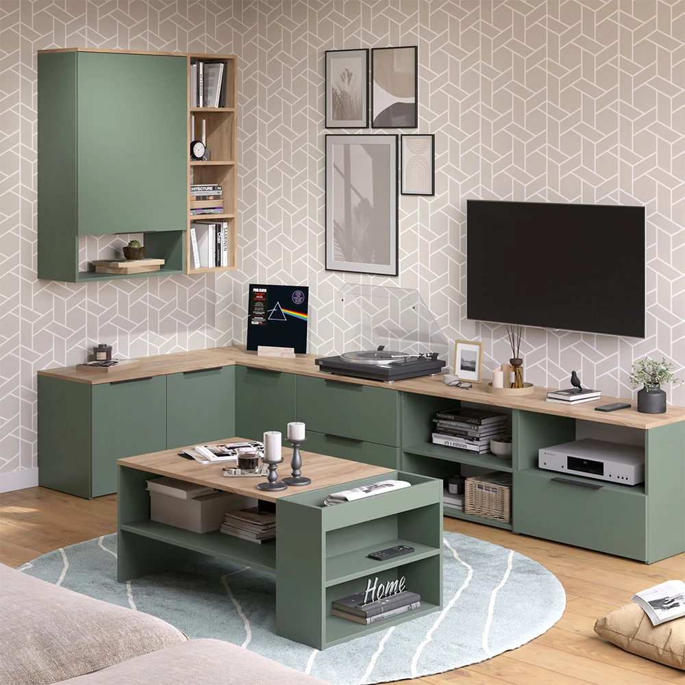 Couchtisch Wido Grün 100 x 55 cm mit Regalen Vicco