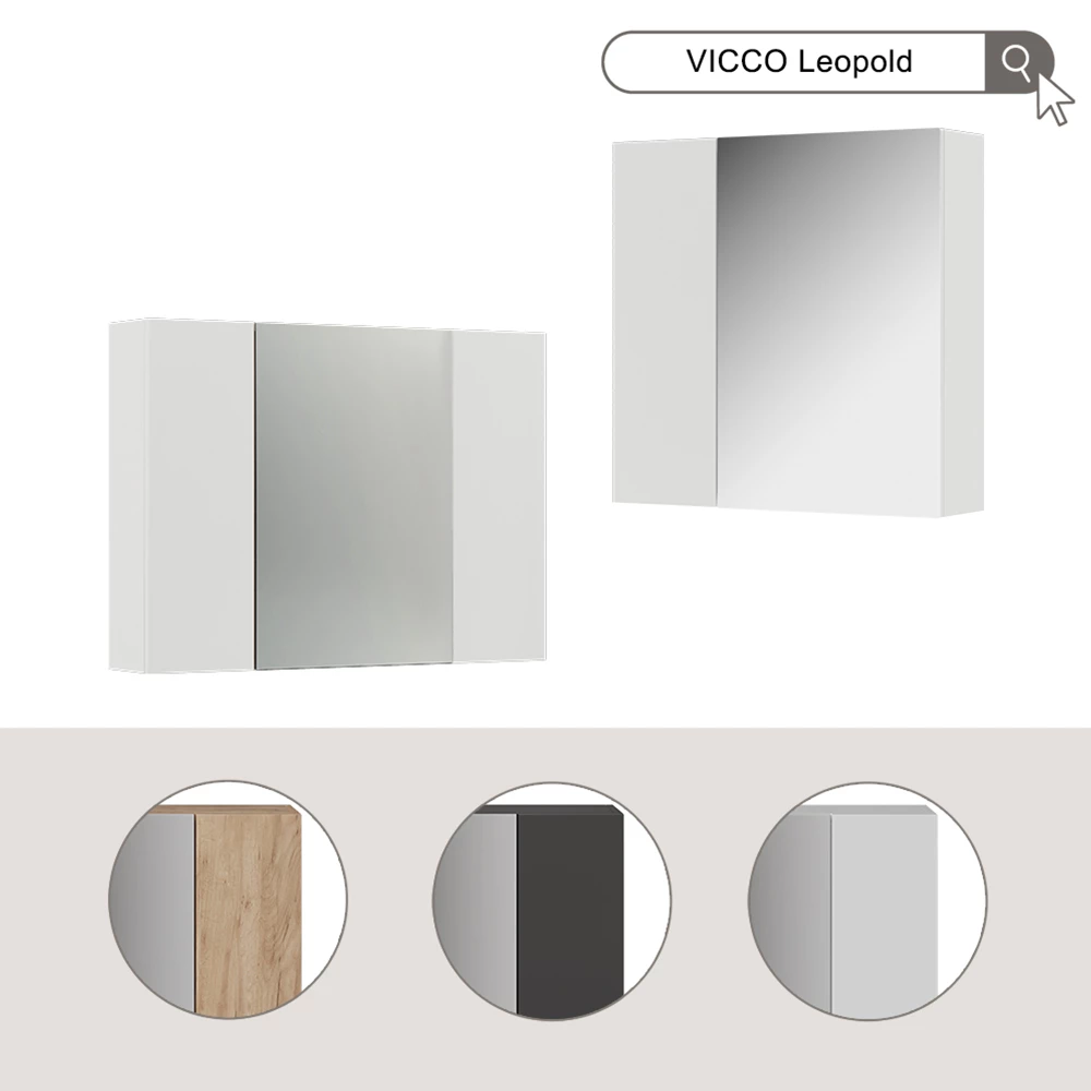 Vicco Badspiegelschrank Weiß 60 x 59.2 cm Mit Regalböden und 1 Spiegeltür, Leopold
