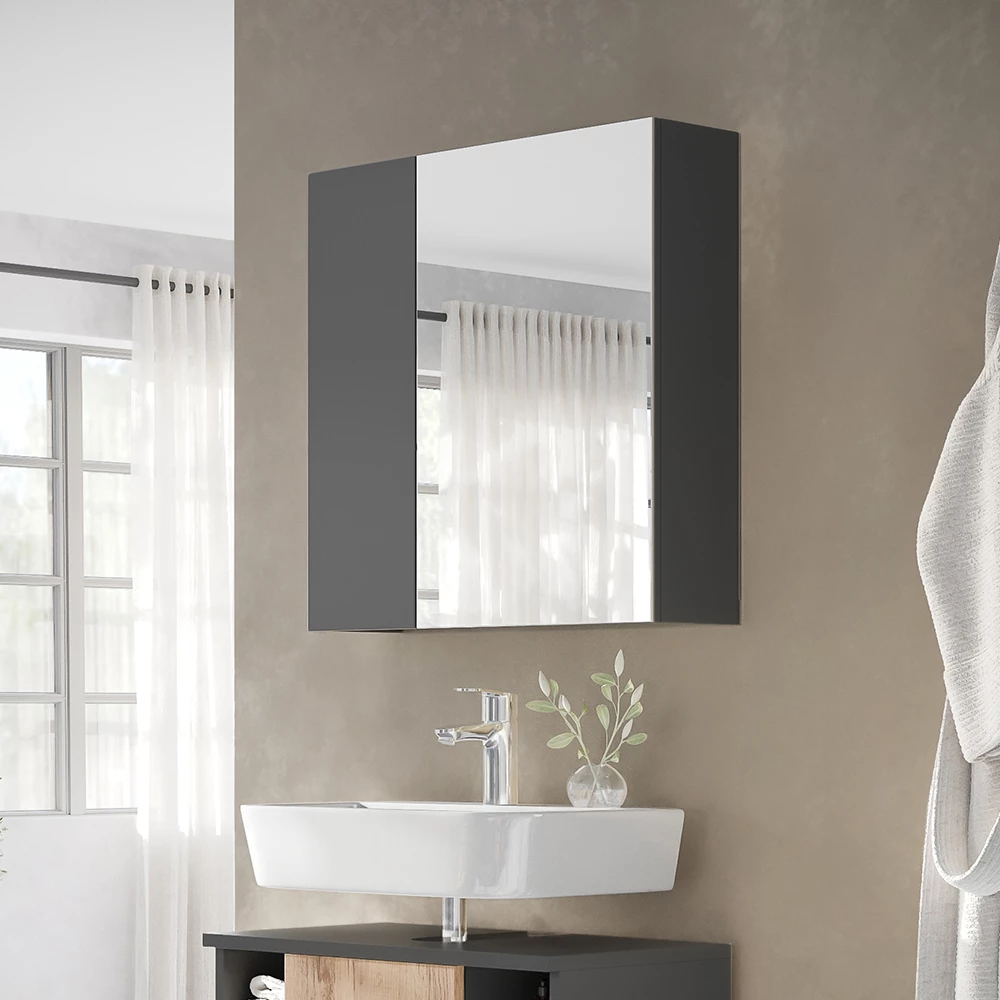 Armoire de toilette en Anthracite, présenté dans un décor ambiant avec décoration