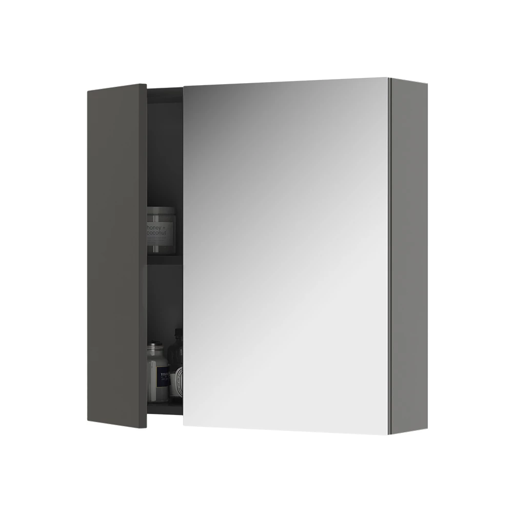 Armoire de toilette en Anthracite sur fond blanc avec des éléments décoratifs