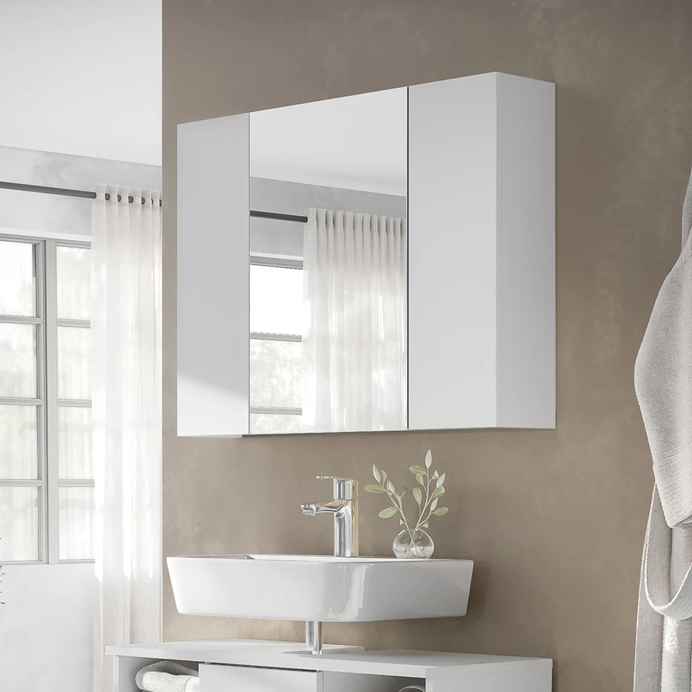 Armoire de toilette en Blanc, présenté dans un décor ambiant avec décoration