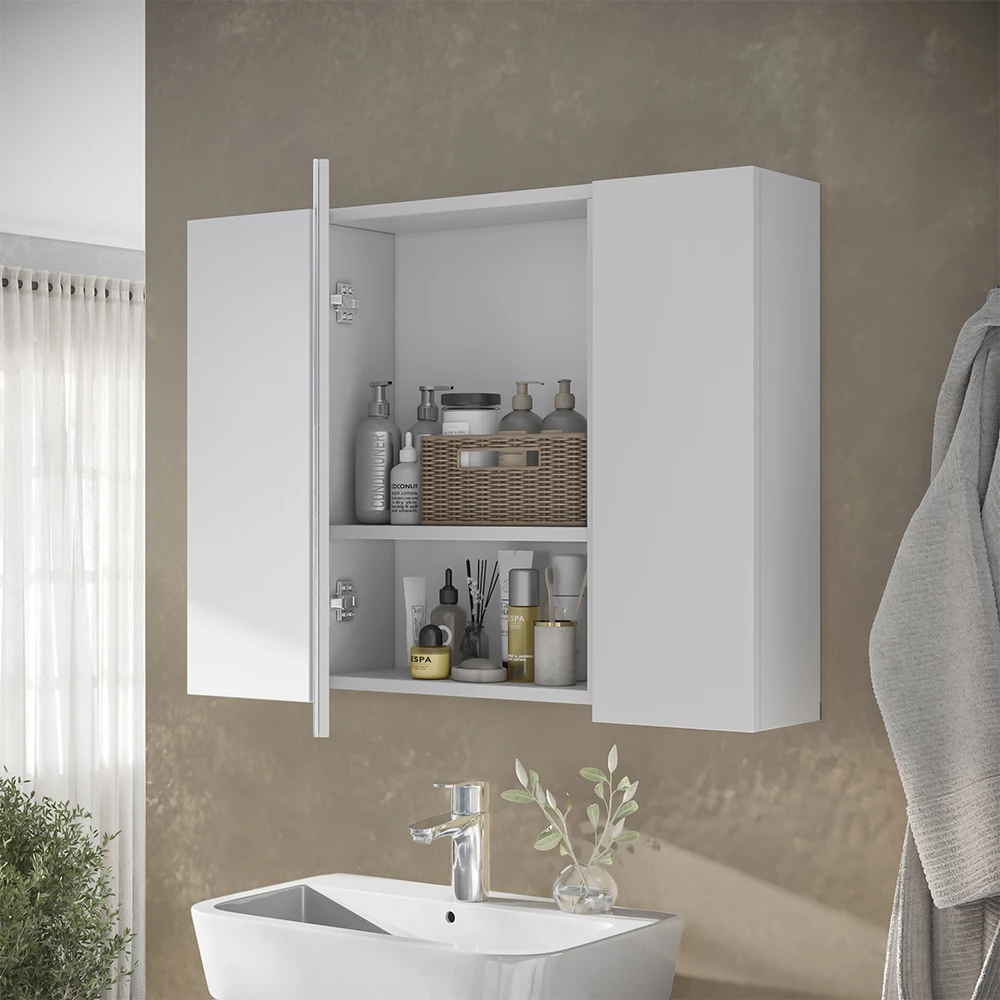 Gros plan de Armoire de toilette en Blanc, montrant le design et les détails de surface