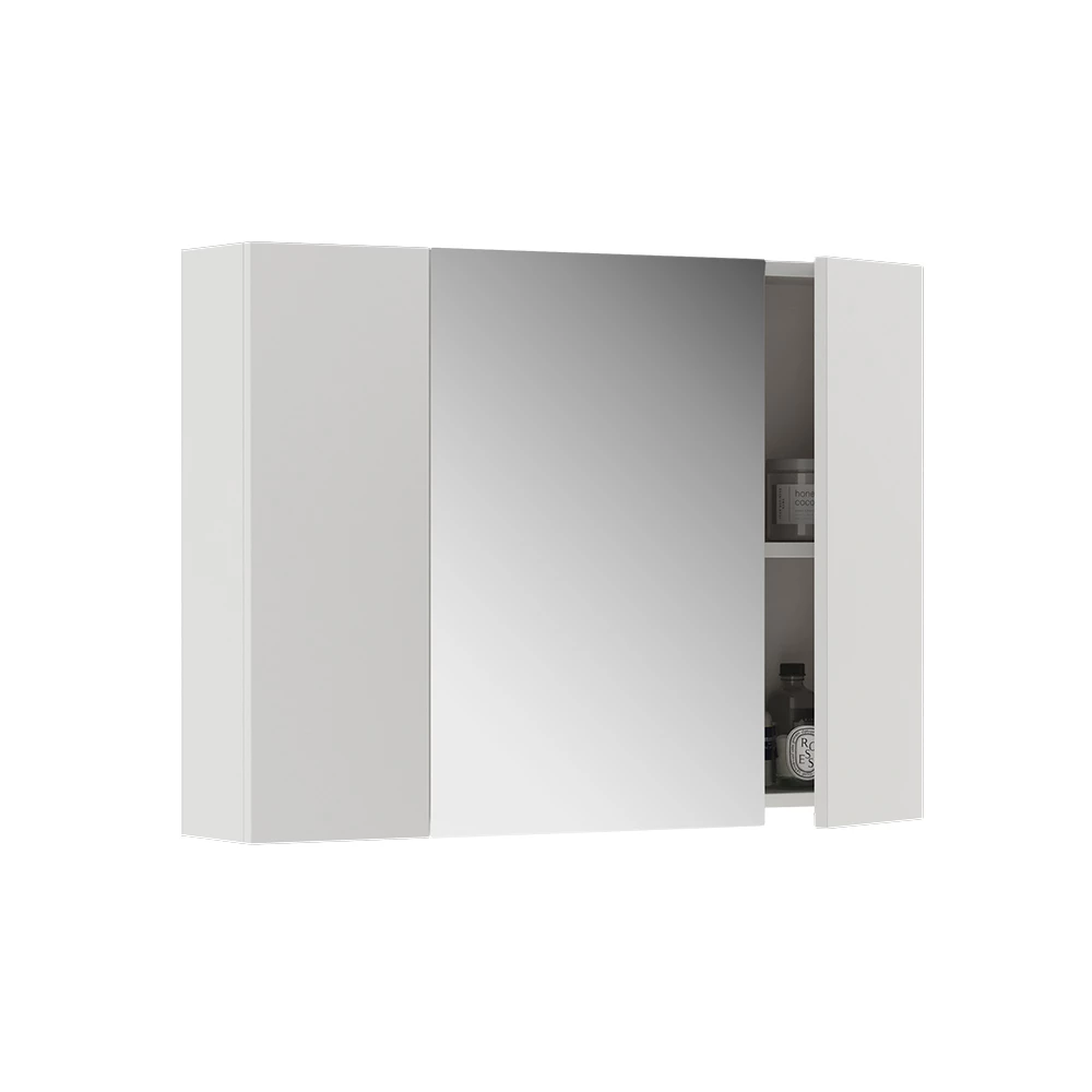Armoire de toilette en Blanc sur fond blanc avec des éléments décoratifs