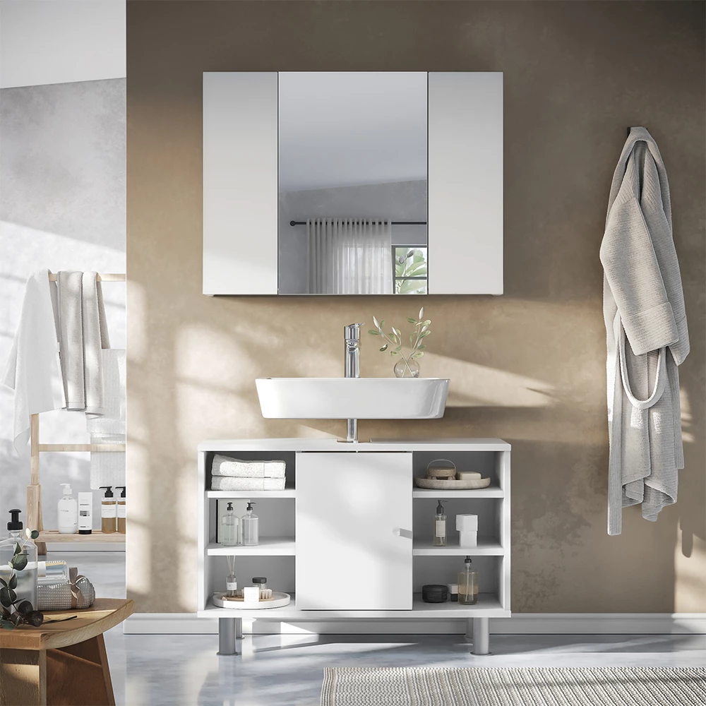 Vicco Armoire de toilette Blanc 80x59.2cm avec des étagères, Leopold