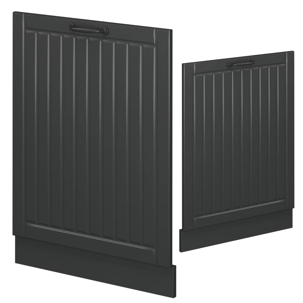 Façade de lave-vaisselle en Gris foncé sur fond blanc avec des éléments décoratifs