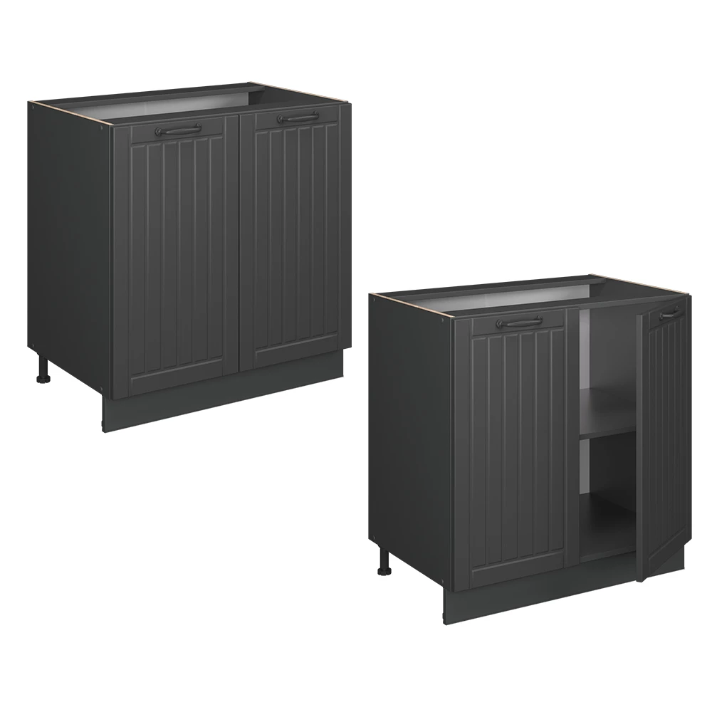 Küchenunterschrank Fame-Line Dunkelgrau/Anthrazit 80 cm Arbeitsplatte Marmor Vicco