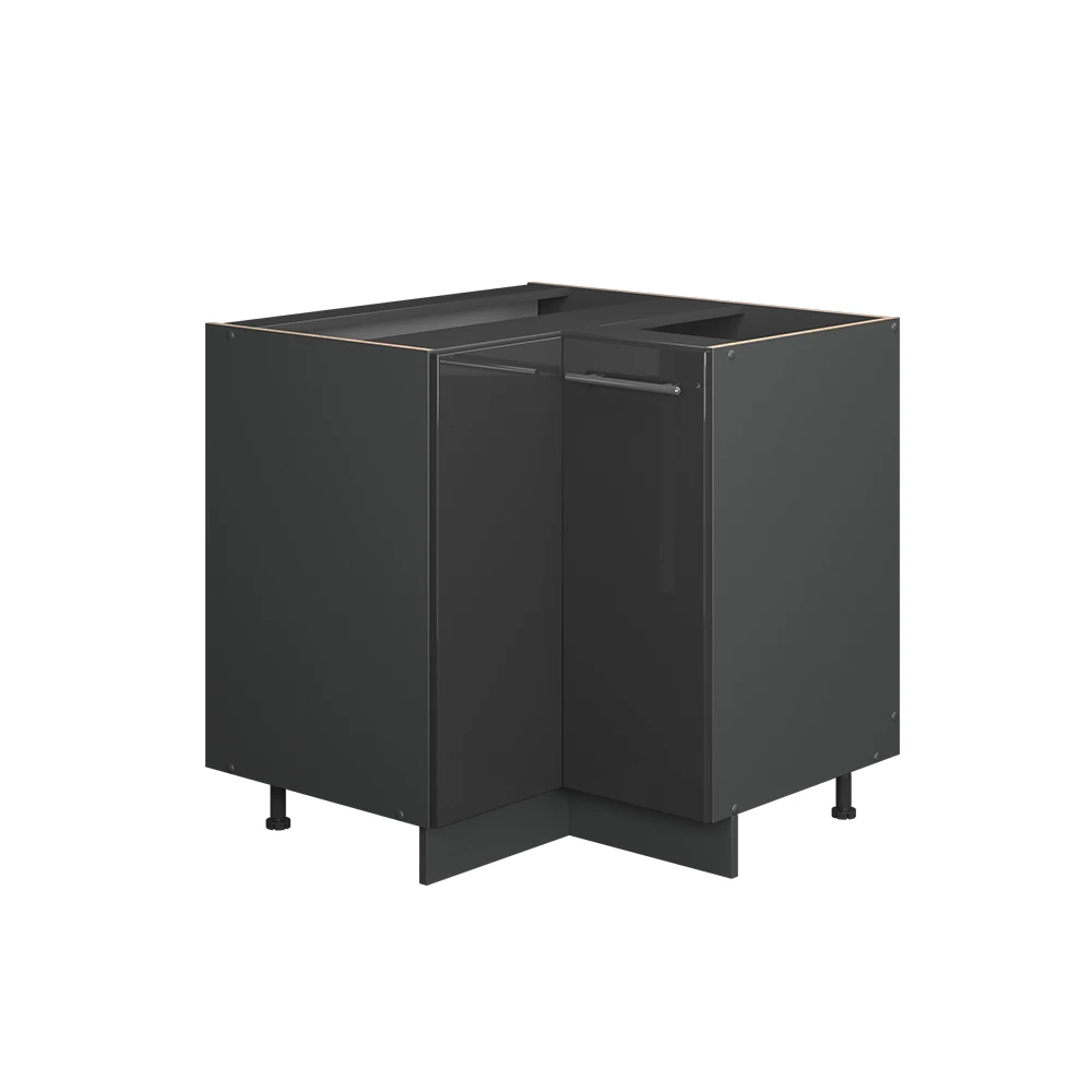 Corner cabinet in Anthracite high gloss on white background
