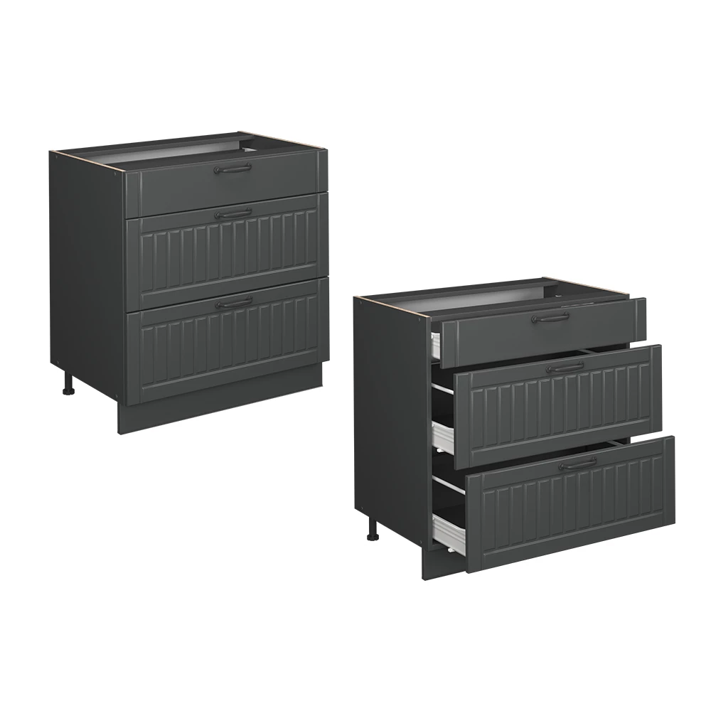 Meuble cuisine Fame-Line Gris foncé 80cm avec 3 tiroirs, sans PT Vicco