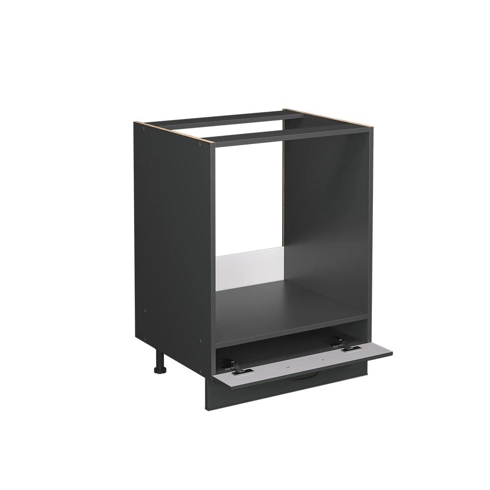 Meuble pour four en Gris foncé sur fond blanc avec des éléments décoratifs