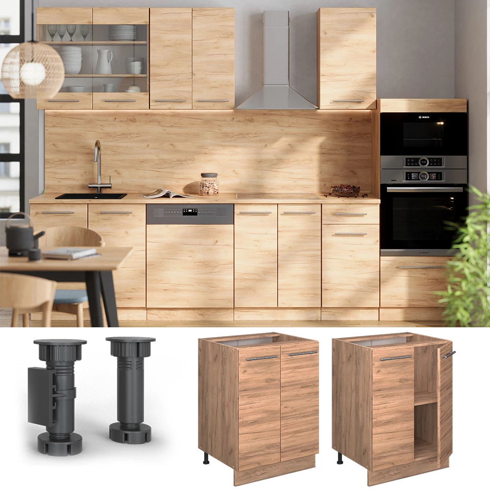 Mobiletto base cucina in Quercia dorata shown in ambient setting with decoration