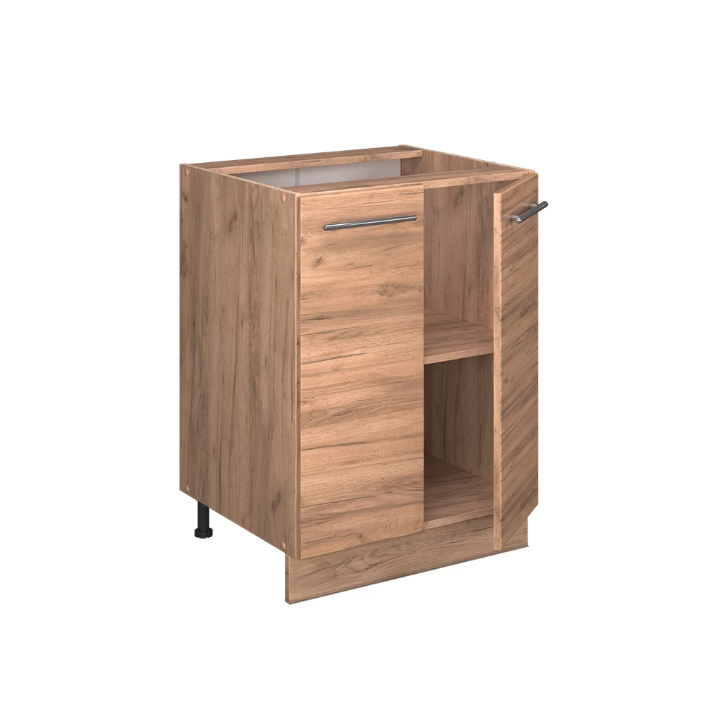 Mobiletto base cucina in Quercia dorata on white background with decorative elements